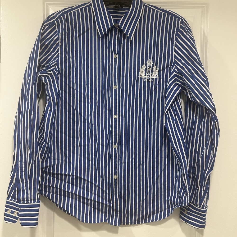Ralph Lauren Navy and White Striped Shirt - Picture 2 of 6